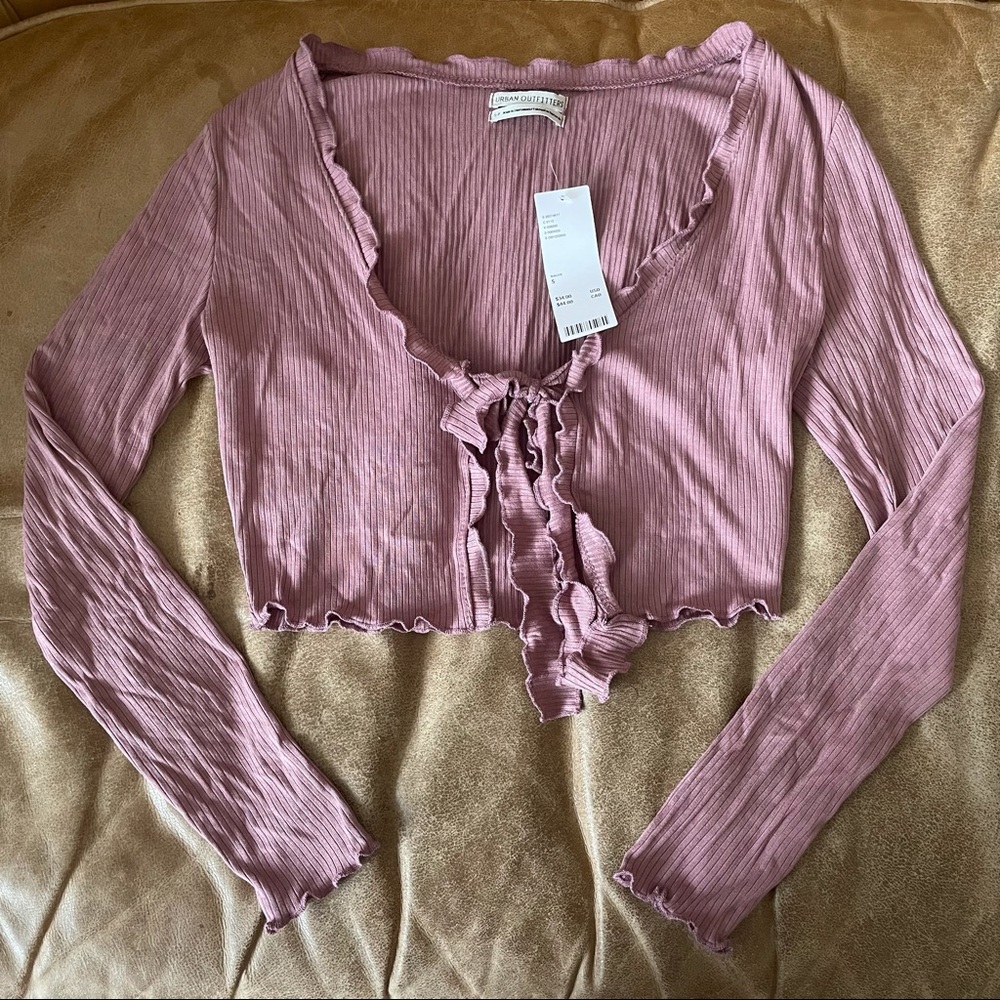 MAUVE TIE CROPPED CARDIGAN STYLED TOP - Picture 4 of 13